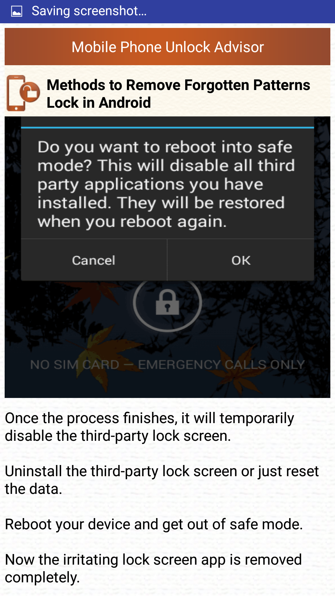 Clear Mobile Password PIN Help Screenshot4