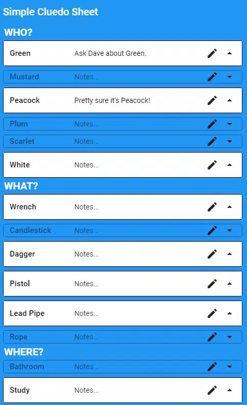 Simple Clue Sheet (Cluedo) Screenshot2